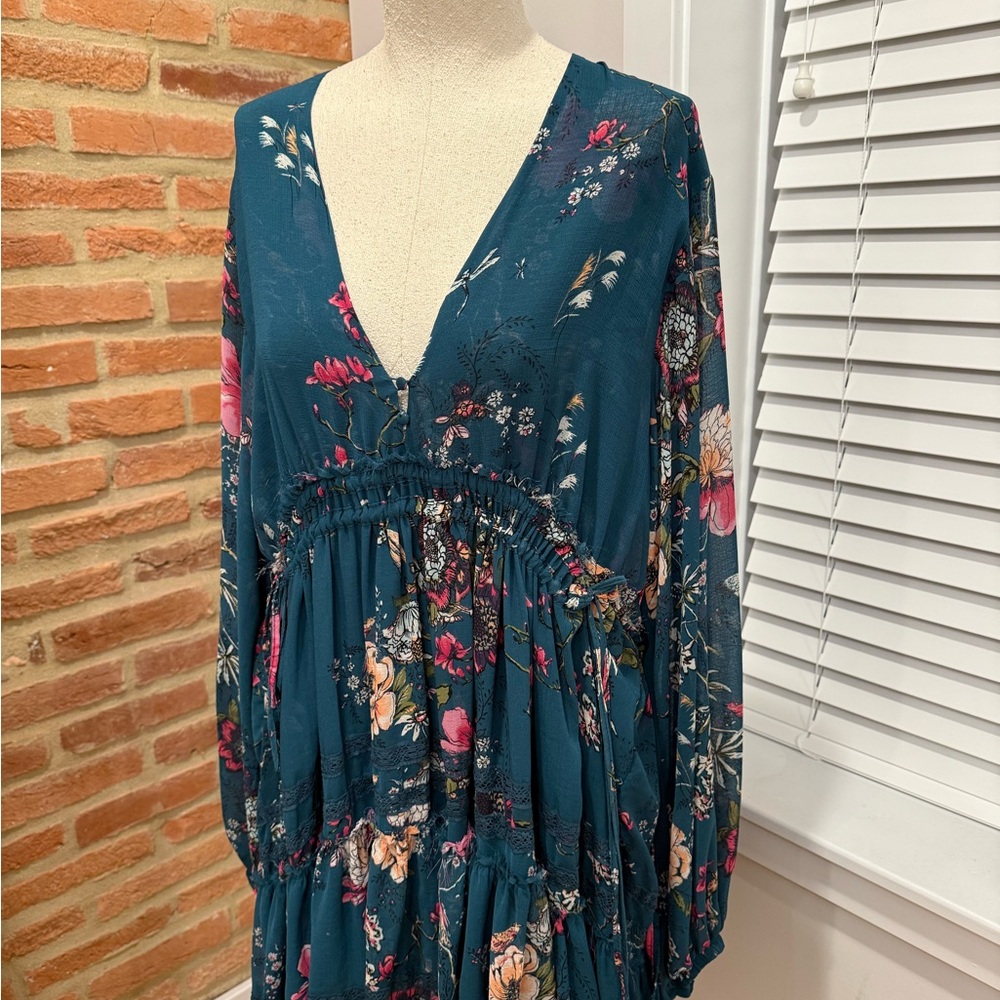 Free People Blue and Pink Tiered Smocked Sundress